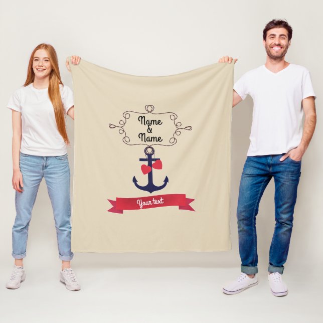 Anchor rope frame nautical naval sea voyage red ri fleece blanket (In Situ)