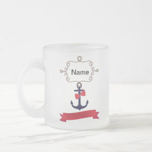 Anchor rope frame nautical naval sea voyage red ri frosted glass coffee mug