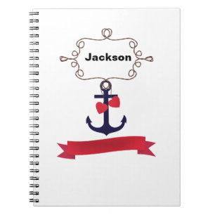 Anchor rope frame nautical naval sea voyage red ri notebook