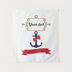 Anchor rope frame nautical naval sea voyage red ri tapestry