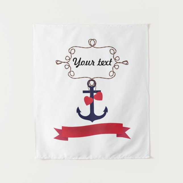 Anchor rope frame nautical naval sea voyage red ri tapestry (Front)