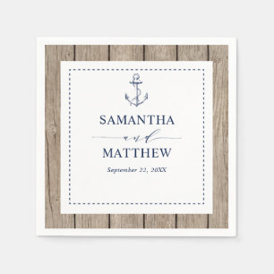 Anchor Rustic Wood Nautical Navy Wedding Napkin