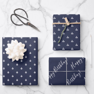 Anchor & Sailboat Birthday  Wrapping Paper Sheet
