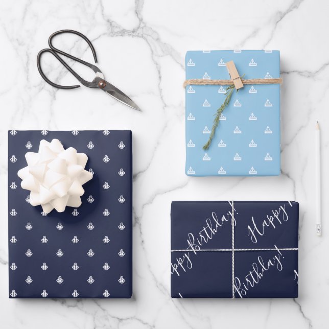 Anchor & Sailboat Birthday  Wrapping Paper Sheets (Front)