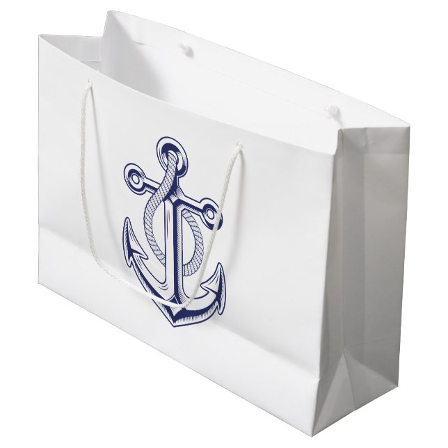 Anchor Sailor Navy Blue Nautical Wedding Large Gift Bag (Front Angled)