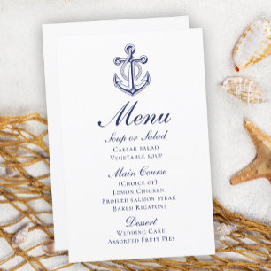 Anchor Sailor Navy Blue Nautical Wedding Menu