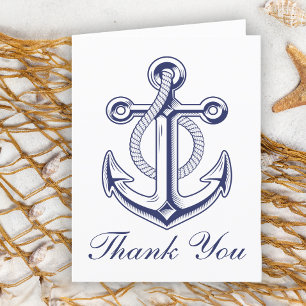 Anchor Sailor Navy Blue Nautical Wedding Thank You Card