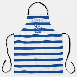 Anchor Script Personalised Blue Stripe  Apron