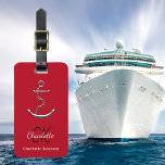 Anchor sea silver red monogram name luggage tag<br><div class="desc">A red background. Decorted with a faux silver anchor. Personalise and add your monogram initials and full name on the front. 
Back: add your contact information.</div>