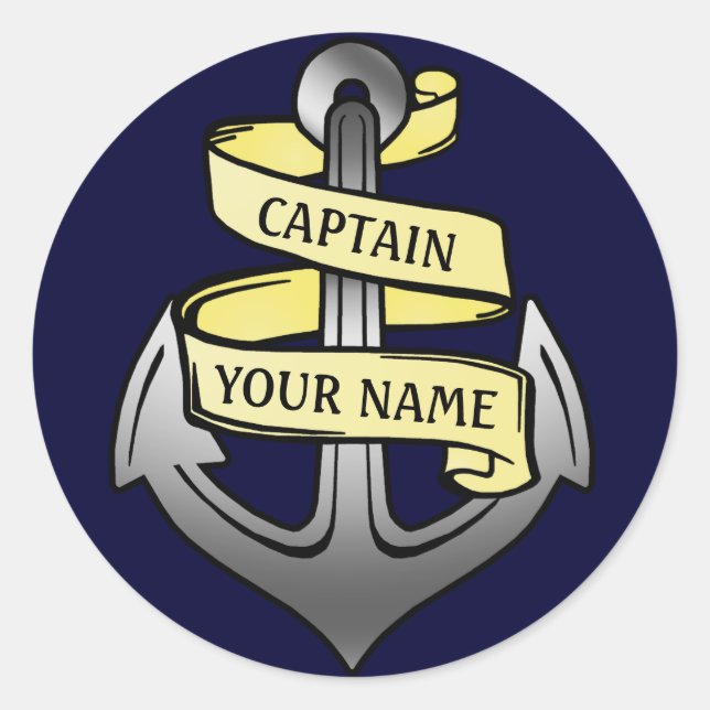 Anchor Ship Captain Your Name Customisable Classic Round Sticker (Front)