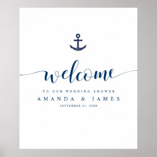 Anchor Simple Blue Nautical Couples Shower Welcome Poster