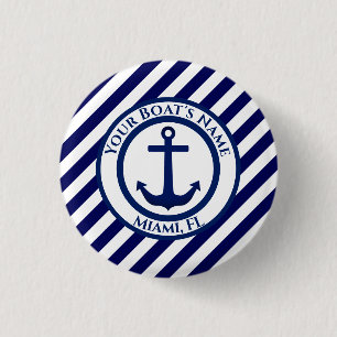 Anchor Stamp and Diagonal Stripes Custom 3 Cm Round Badge