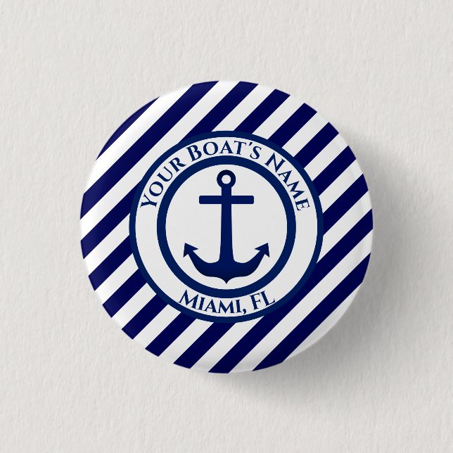 Anchor Stamp and Diagonal Stripes Custom 3 Cm Round Badge (Front)