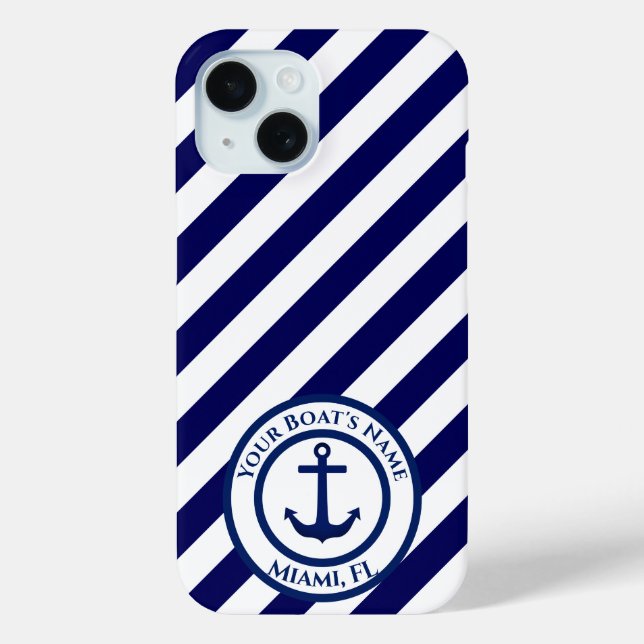 Anchor Stamp and Diagonal Stripes Custom Case-Mate iPhone Case (Back)