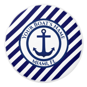 Anchor Stamp and Diagonal Stripes Custom Ceramic Knob
