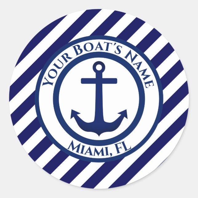 Anchor Stamp and Diagonal Stripes Custom Classic Round Sticker (Front)
