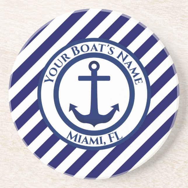 Anchor Stamp and Diagonal Stripes Custom Coaster (Front)