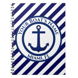 Anchor Stamp and Diagonal Stripes Custom Notebook
