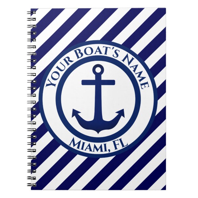 Anchor Stamp and Diagonal Stripes Custom Notebook (Front)