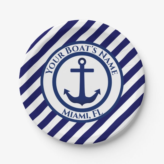 Anchor Stamp and Diagonal Stripes Custom Paper Plate (Front)