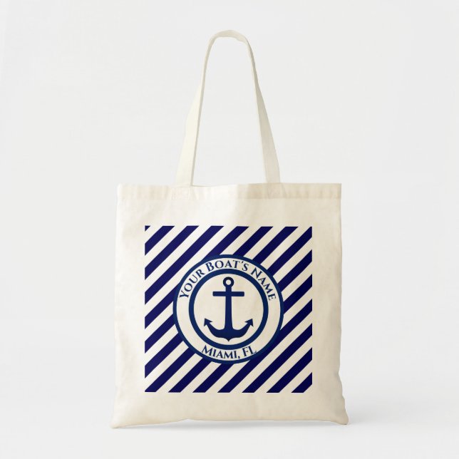 Anchor Stamp and Diagonal Stripes Custom Tote Bag (Front)