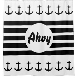 Anchor & Stripes black + your backgr. & ideas Shower Curtain
