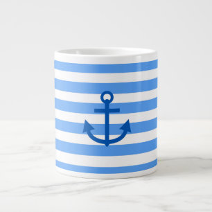 Anchor Stripes Blue & White Large Coffee Mug