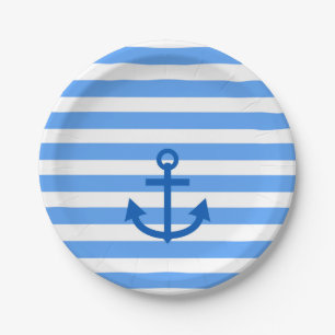 Anchor Stripes Blue & White Paper Plate