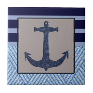 Anchor & Stripes Nautical Design Tile