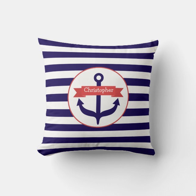 Anchor + Stripes Pillow (Front)