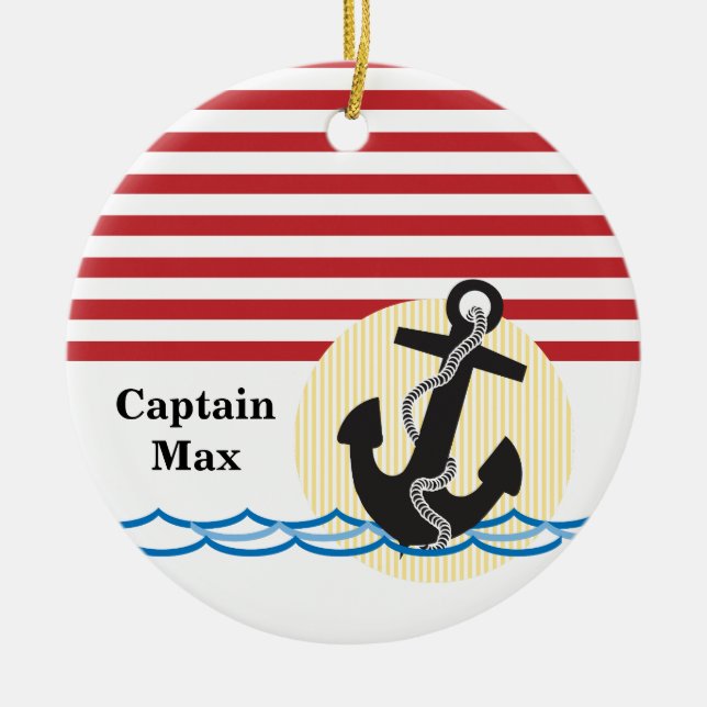 Anchor, Sun and Water Personalised Ceramic Tree Decoration (Front)
