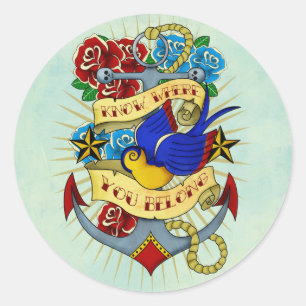 Anchor, Swallow and Roses Classic Round Sticker