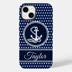 Anchor Symbol Maritime Blue And White Custom Name Case-Mate iPhone 14 Case