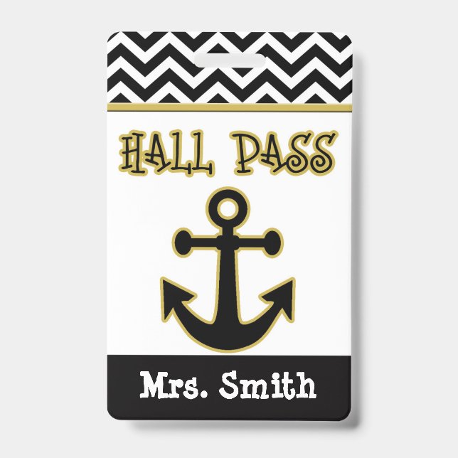 Anchor Teacher Hall Pass for Classroom ID Badge (Front)