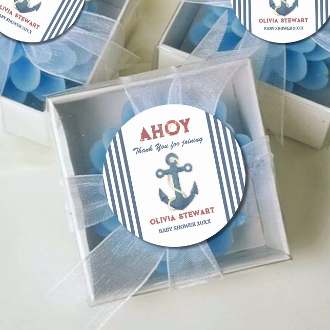 Anchor Thank you Nautical Baby shower Classic Round Sticker (Creator Uploaded)