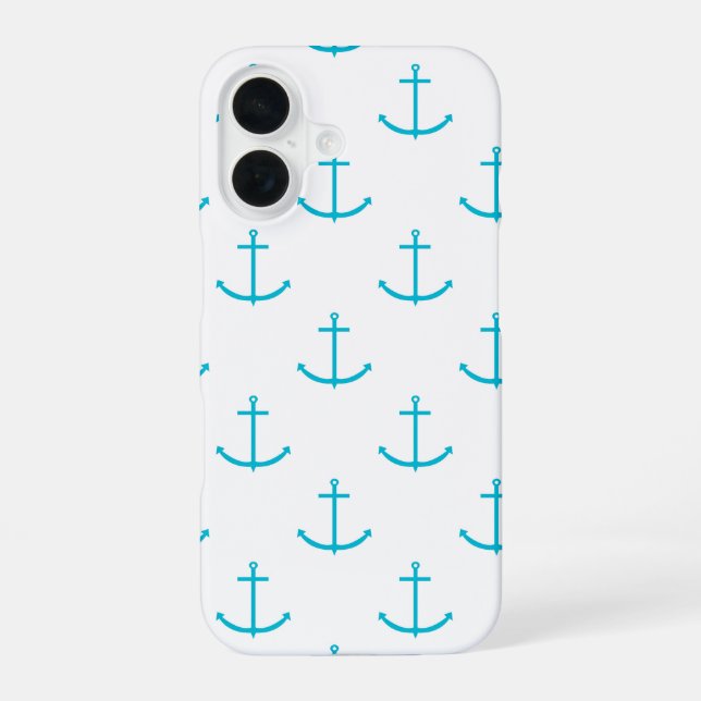 Anchor Turquoise Pattern iPhone 16 Case (Back)