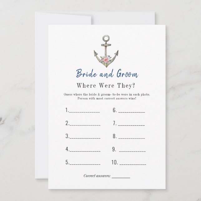 Anchor  "Where were they" Bridal shower game Invitation (Front)