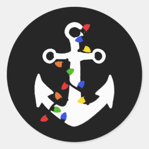Anchor With Christmas Lights Nautical T Shirt  Classic Round Sticker