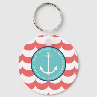 Anchor with Coral Waves Pattern Key Ring