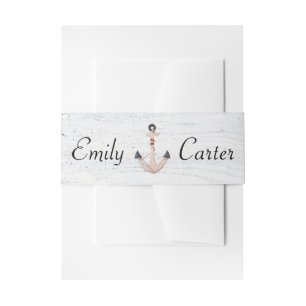 Anchor With Custom Names On Wood Invitation Belly Band