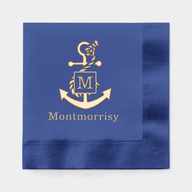 Anchor with Knotted Rope Initial Name Monogram Foil Napkins (Front)