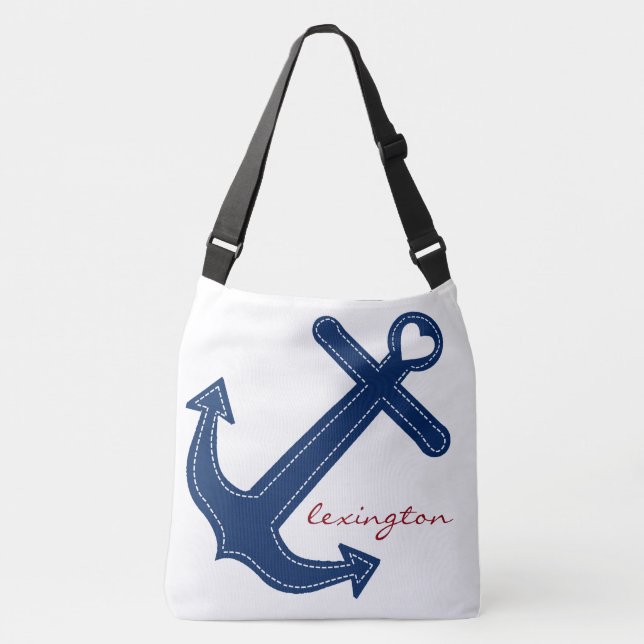 Anchor With Name Nautical Crossbody Bag (Front)