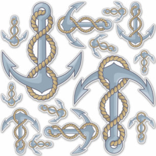 Anchor with Rope Icon Set Contour Stickers