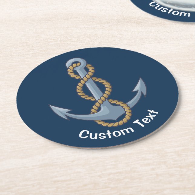 Anchor with Rope Round Paper Coaster (Angled)