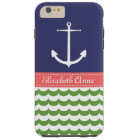 Anchor with Waves and Custom Name in Navy & Green
