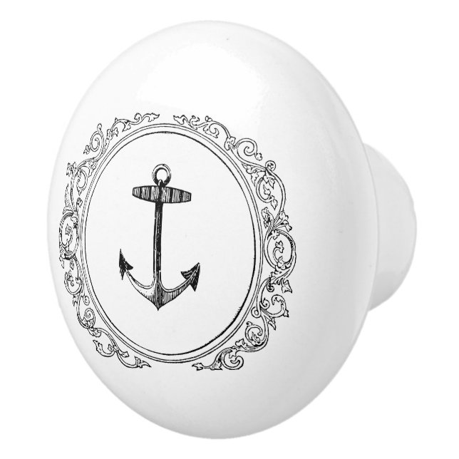 Anchor within decorative swirls flourish frame ceramic knob (Right)