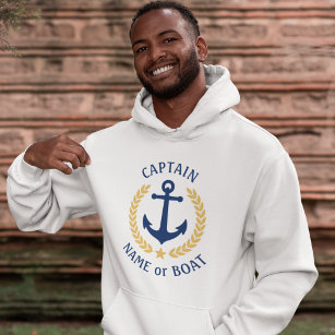 Anchor Your Boat Name Captain Gold Laurel White Hoodie
