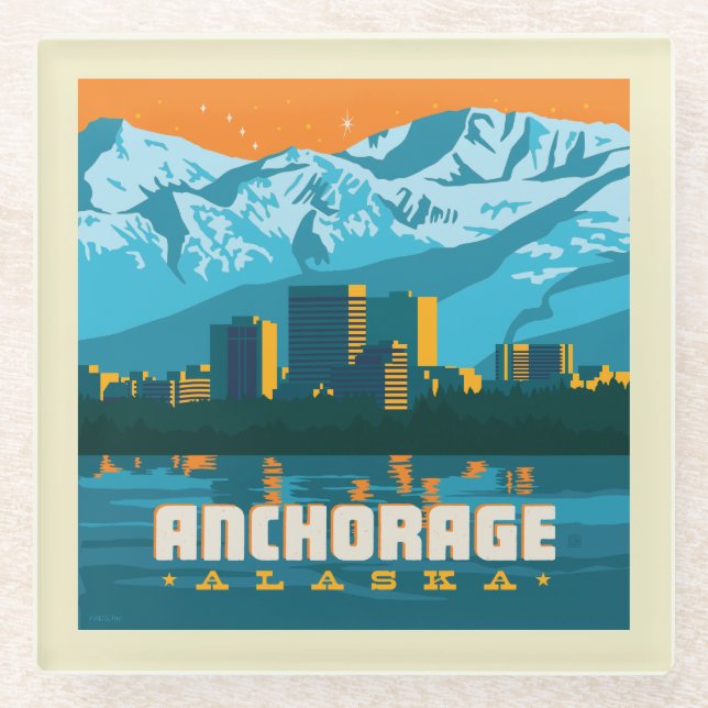 Anchorage, Alaska Glass Coaster (Front)