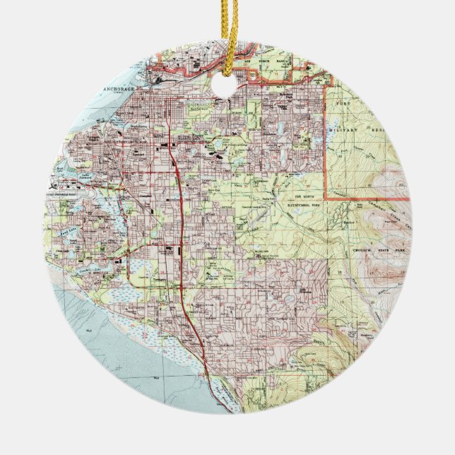 Anchorage Alaska Map (1994) Ceramic Tree Decoration (Front)