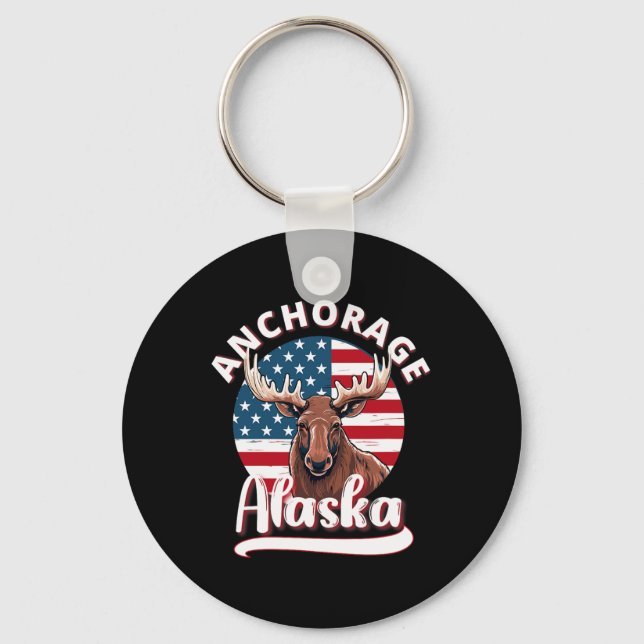 Anchorage Alaska Moose Viewing Alaskan Flag Huntin Key Ring (Front)